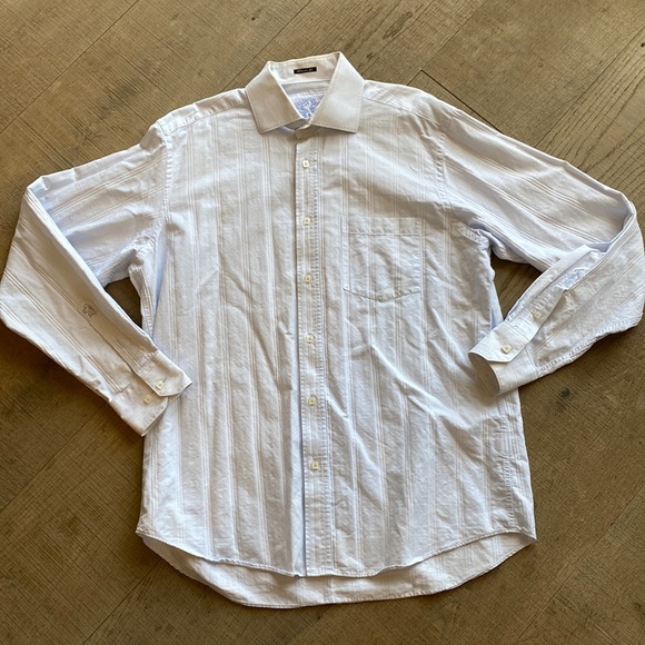 Bugatchi Classic Fit Light Blue Tonal Plaid Cotton Shirt Size Large EUC - Picture 1 of 13